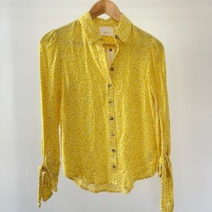Maeve by Anthropology Yellow Patterned Button Down Shirt Size S